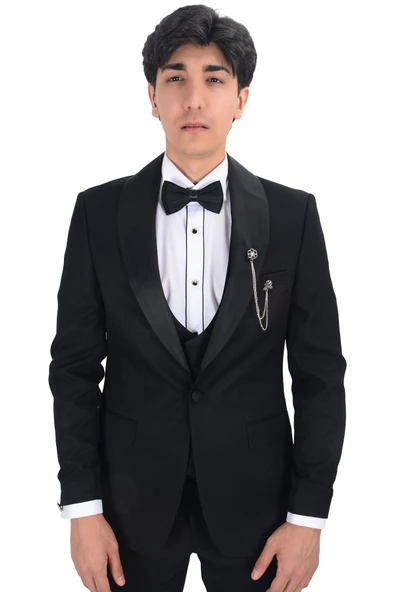 Cengiz İnler Saten Şal Yaka Kruvaze Yelekli Damatlık - 11