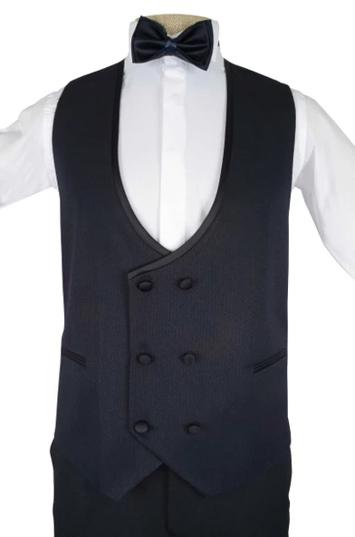 Cengiz İnler Saten Şal Yaka Kruvaze Yelekli Damatlık - 2