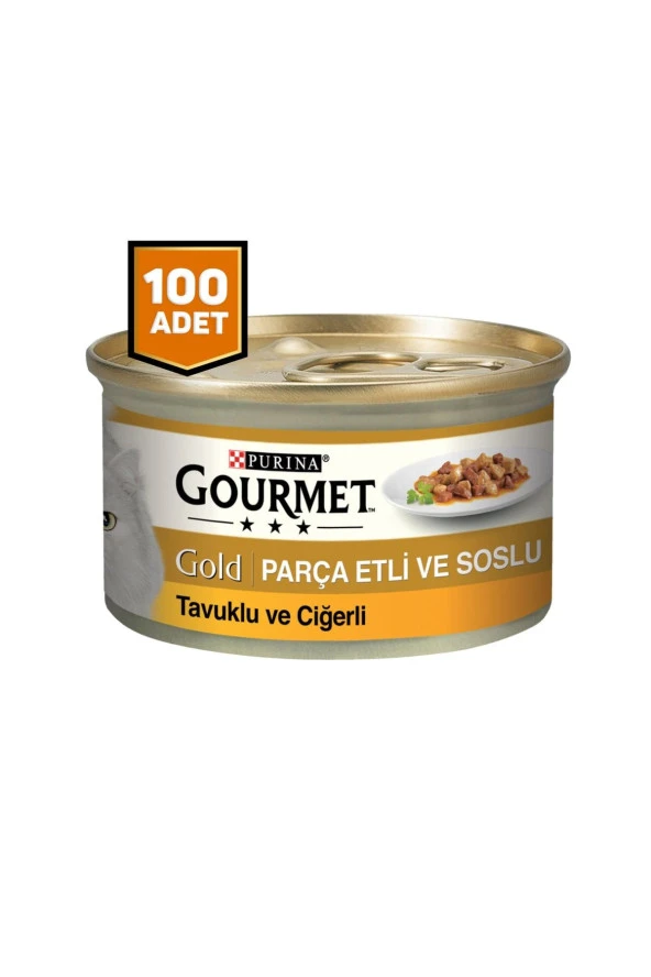 Purina Gourmet Gold Parça Etli Tavuklu Ciğerli Soslu Kedi Konserve Mama 100 x 85 Gr.