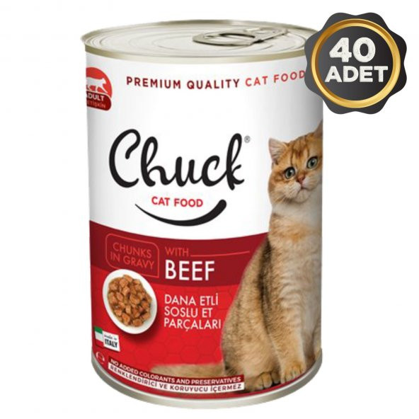 Chuck Dana Etli Soslu Et Parçacıklı Yetişkin Kedi Konserve Yaş Mama 40 x 415 Gr.