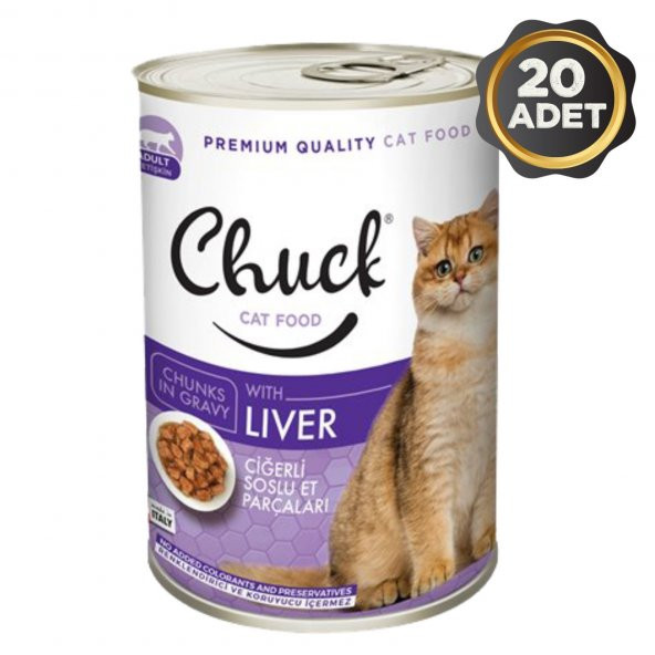 Chuck Ciğerli Soslu Et Parçacıklı Yetişkin Kedi Konserve Yaş Mama 12 x 415 Gr.