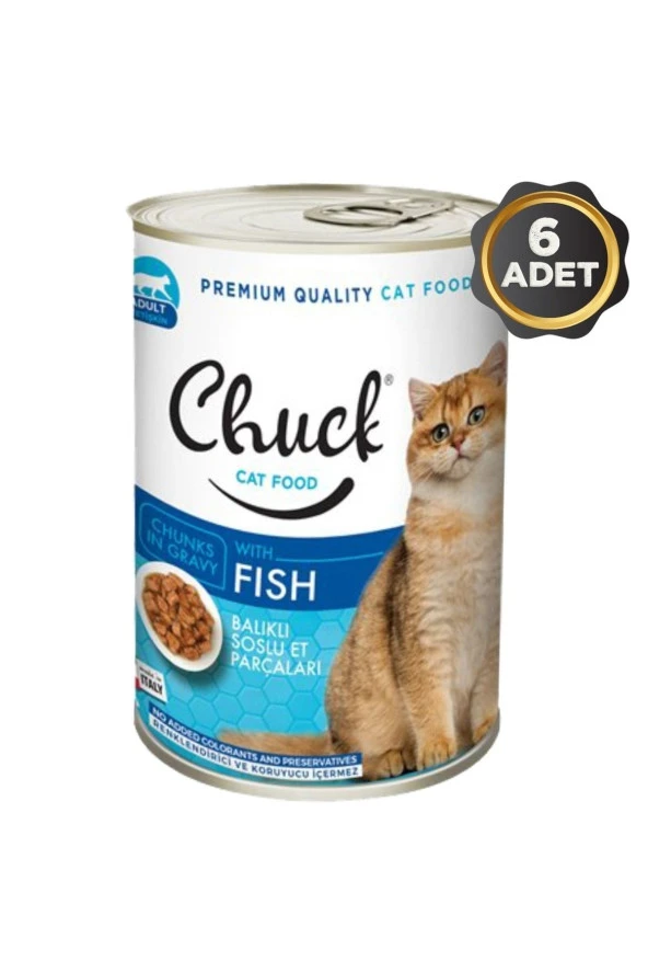 Chuck Balıklı Soslu Et Parçacıklı Yetişkin Kedi Konserve Yaş Mama 6 x 415 Gr.