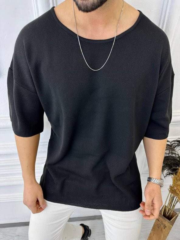 Tişört Örme Triko Tişört Nefes Alabilen Terletmez Oversize Bol Kesim Salaş T-Shirt