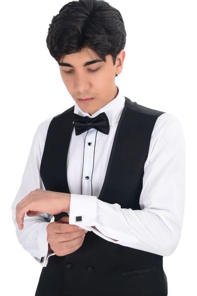 Cengiz İnler Saten Kırlangıç Yaka Kruvaze Yelekli Damatlık - 7