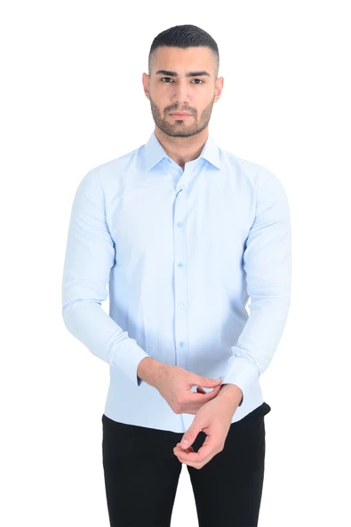 Cengiz İnler Standart Yaka Petek Doku Cepsiz Slim Fit Erkek Gömlek - 3