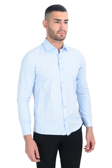 Cengiz İnler Standart Yaka Petek Doku Cepsiz Slim Fit Erkek Gömlek - 2