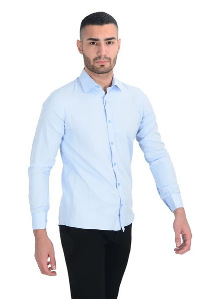 Cengiz İnler Standart Yaka Petek Doku Cepsiz Slim Fit Erkek Gömlek - 6