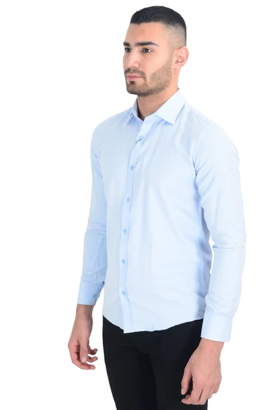 Cengiz İnler Standart Yaka Petek Doku Cepsiz Slim Fit Erkek Gömlek