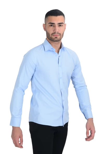 Cengiz İnler Standart Yaka Petek Doku Cepsiz Slim Fit Erkek Gömlek - 12