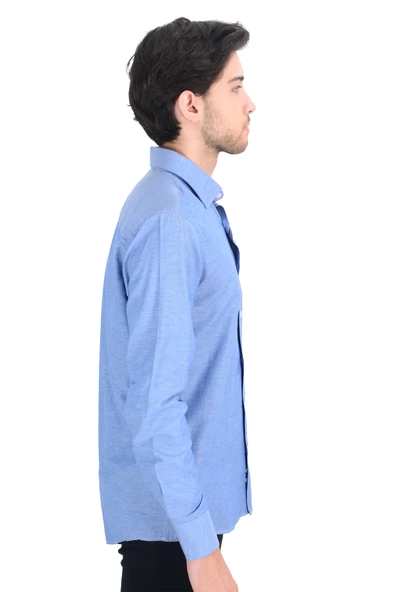 Cengiz İnler Standart Yaka Dokulu Cepsiz Slim Fit Erkek Gömlek - 8