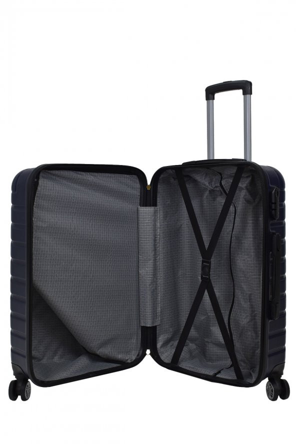 3lü Valiz Seti Elatae Pro Abs Valiz Büyük - Kabin Boy ve Makyaj Lacivert 1001 - Resim 5