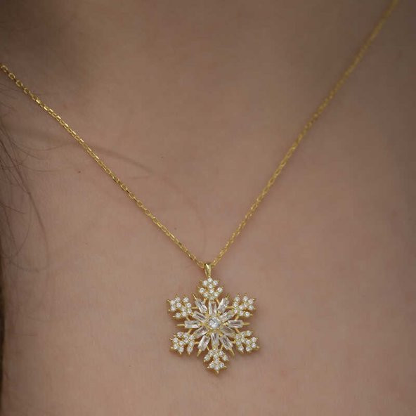 925 Ayar Gümüş Gold Kar Tanesi Kadın Gümüş Kolye - 2