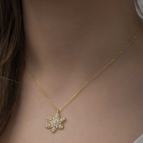 925 Ayar Gümüş Gold Kar Tanesi Kadın Gümüş Kolye - 4
