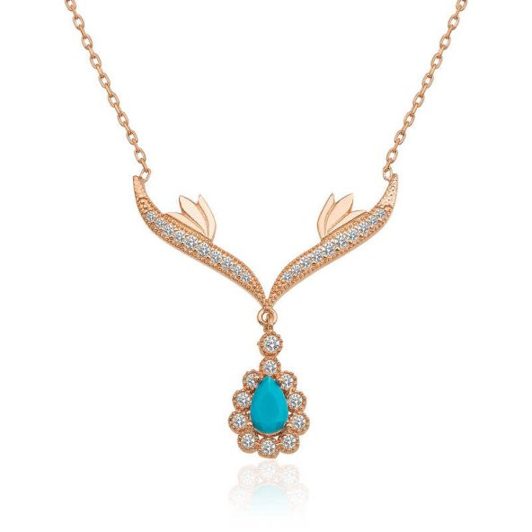 925 Ayar Gümüş Turkuaz Taşlı Madalyon Kadın Gümüş Kolye ürün görseli 1