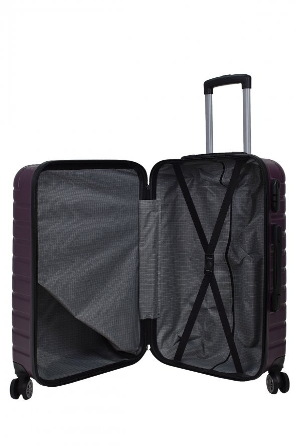 4lü Valiz Seti Elatae Pro Abs Valiz Büyük - Orta - Kabin Boy ve Makyaj Mor 1001 - Resim 5