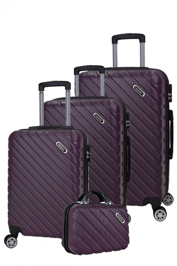4lü Valiz Seti Elatae Pro Abs Valiz Büyük - Orta - Kabin Boy ve Makyaj Mor 1001 ürün görseli 1