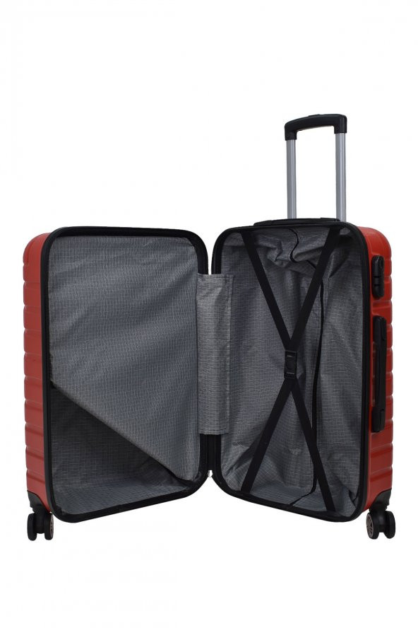 4lü Valiz Seti Elatae Pro Abs Valiz Büyük - Orta - Kabin Boy ve Makyaj Kırmızı 1001 - Resim 5