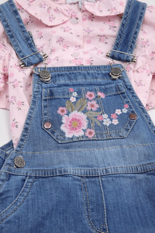 Kot Salopet Gömlek Kız Bebek Çocuk Bayramlık 2'li Takım 13854 - 3