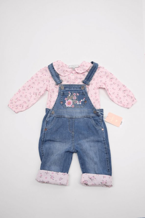 Kot Salopet Gömlek Kız Bebek Çocuk Bayramlık 2'li Takım 13854 - 5