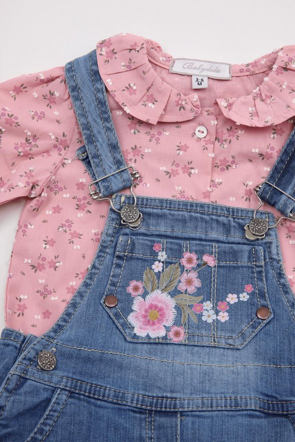 Kot Salopet Gömlek Kız Bebek Çocuk Bayramlık 2'li Takım 13854 - 9