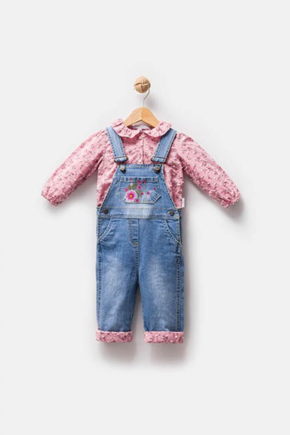 Kot Salopet Gömlek Kız Bebek Çocuk Bayramlık 2'li Takım 13854 - 7