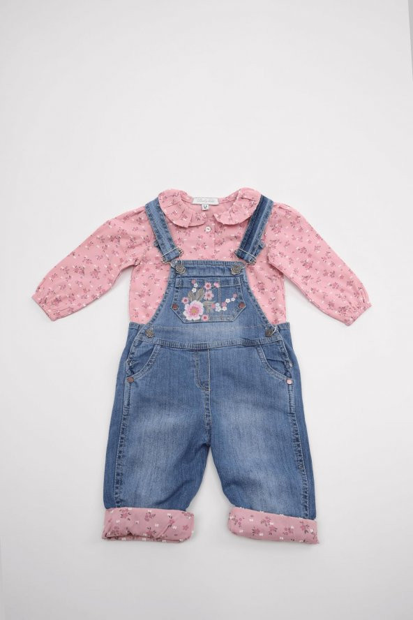 Kot Salopet Gömlek Kız Bebek Çocuk Bayramlık 2'li Takım 13854 - 8