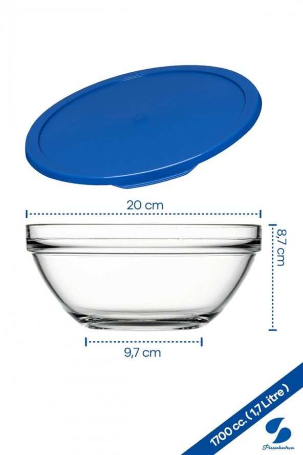 Chefs Mavi Kapaklı Saklama Kabı - Kase - 1700cc 2 Adet - 2