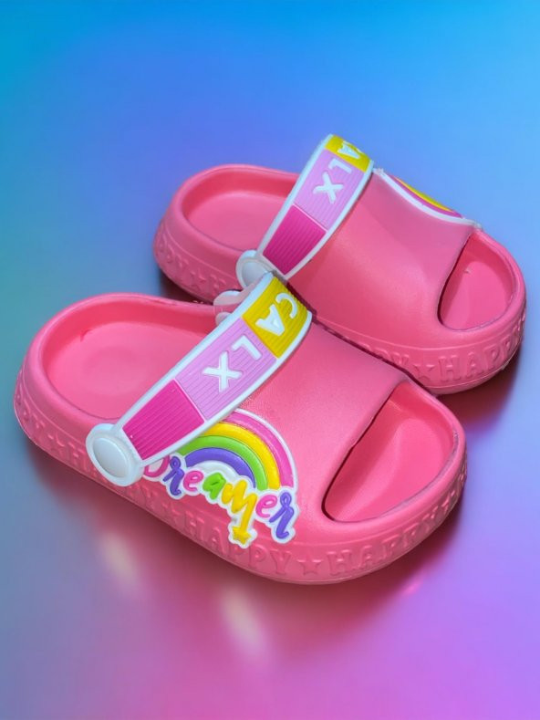 Calx Çocuk Pembe Renk Figürlü Önü Açık Kaydırmaz Sandalet Crocs Terlik