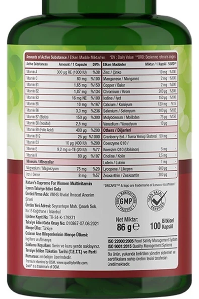 Natures Supreme Multivitamin For Women 100 Kapsül - 3