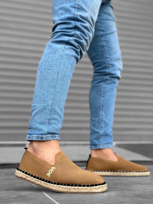 BA0224 BOA Rahat Düz Taban Espadril Örme Triko Taba Günlük Erkek Ayakkabı ürün görseli 1