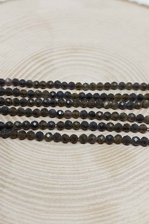 Golden & Siyah Obsidyen Taşı Dizi 2,5mm - Resim 2