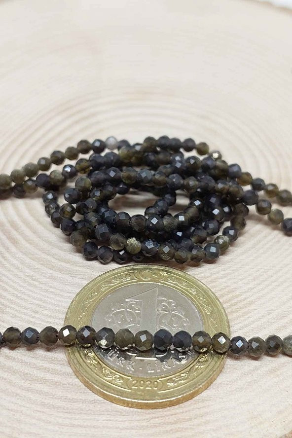 Golden & Siyah Obsidyen Taşı Dizi 2,5mm - Resim 3