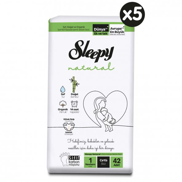 SLEEPY BEBEK NATURAL 1(NO) 42 Lİ NEWBORN 5 ADET - 1