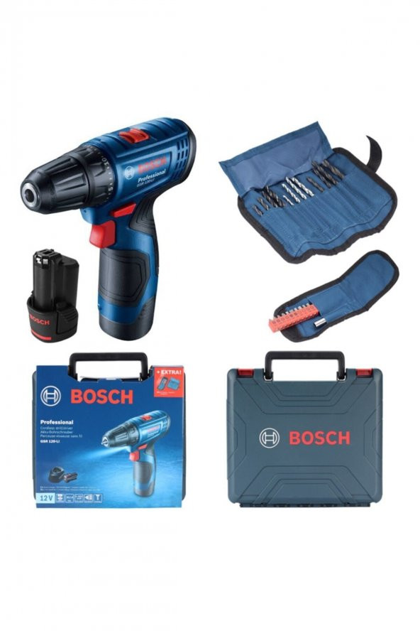 Bosch GSR 120-LI 2 Ah Çift Akülü Vidalama ve 23 Parça Uç Seti