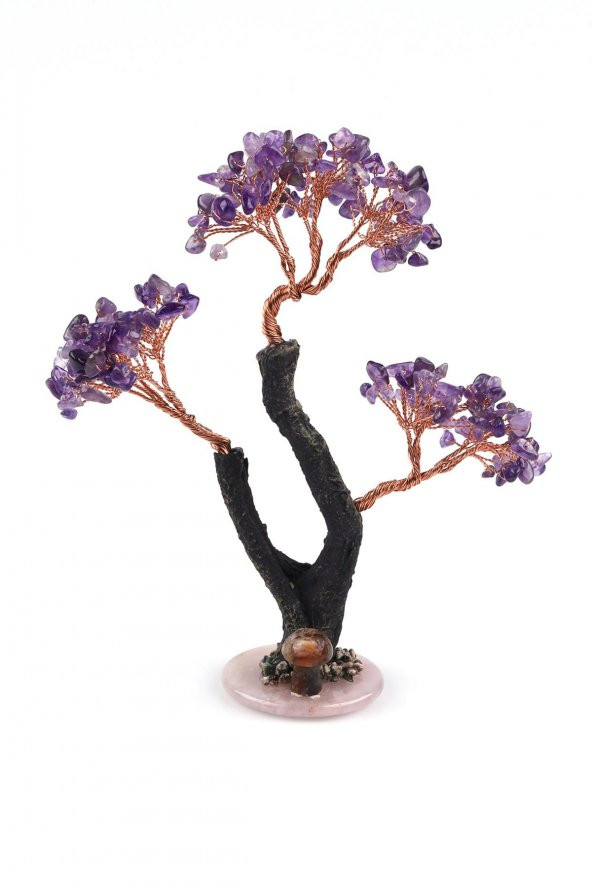 Ametist - Pembe Kuvars Doğal Taş Mantar Model Ağaç