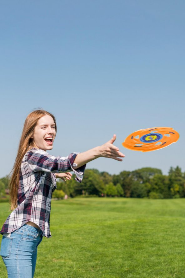 Frisbee Frizbi Fırlatma Diski Disk Atma Oyunu Çocuk Yetişkin Plaj Bahçe Oyuncak 24 cm Turuncu - 4