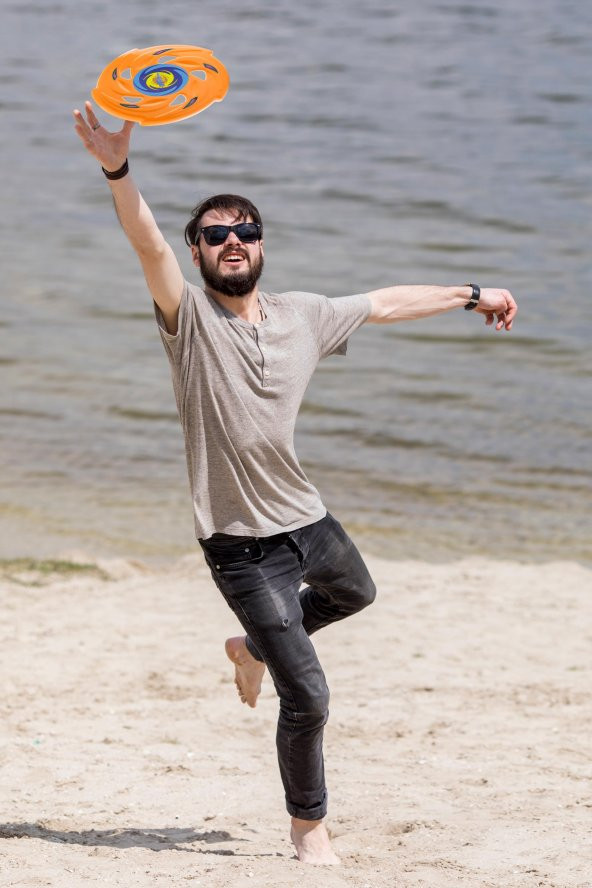 Frisbee Frizbi Fırlatma Diski Disk Atma Oyunu Çocuk Yetişkin Plaj Bahçe Oyuncak 24 cm Turuncu - 5