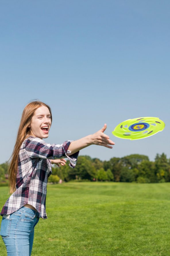 Frisbee Frizbi Fırlatma Diski Disk Atma Oyunu Çocuk Yetişkin Plaj Bahçe Oyuncak 24 cm Neon - 4