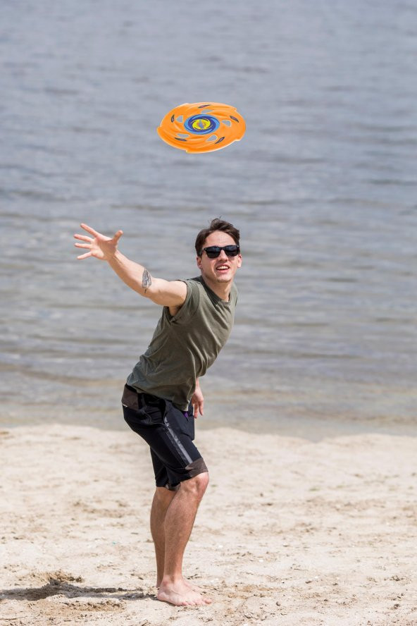 Frisbee Frizbi Fırlatma Diski Disk Atma Oyunu Çocuk Yetişkin Plaj Bahçe Oyuncak 24 cm Turuncu - 6