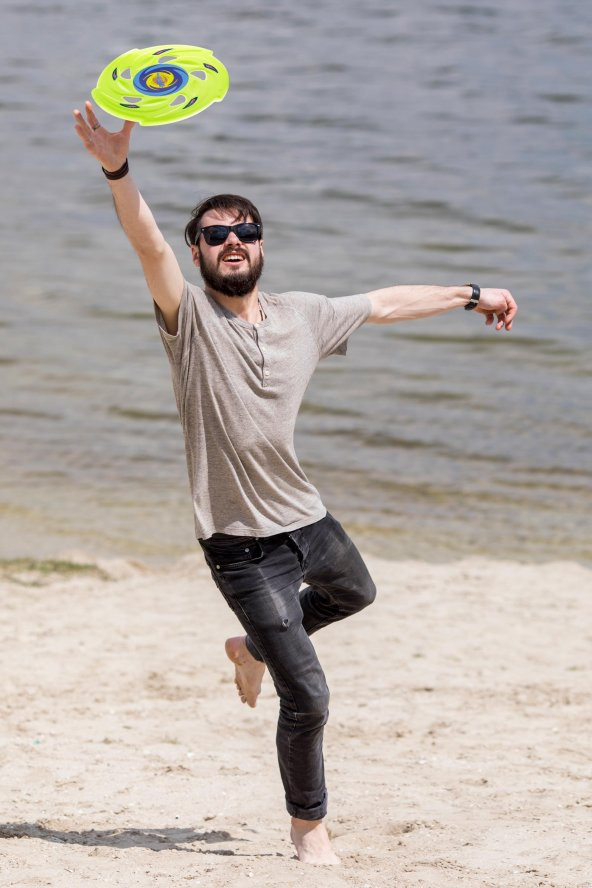 Frisbee Frizbi Fırlatma Diski Disk Atma Oyunu Çocuk Yetişkin Plaj Bahçe Oyuncak 24 cm Neon - 5