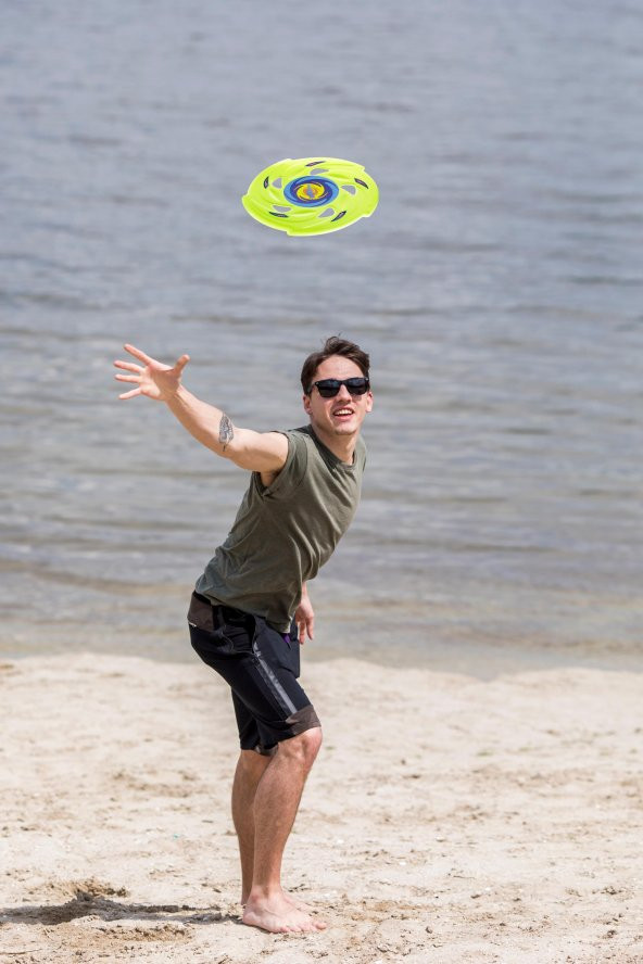 Frisbee Frizbi Fırlatma Diski Disk Atma Oyunu Çocuk Yetişkin Plaj Bahçe Oyuncak 24 cm Neon - 6
