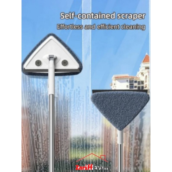 3 Sopalı Toplam 2 Bezli Üçgen Camsil Duvar Yüzey Cam Silme Aparatı Mop - 2