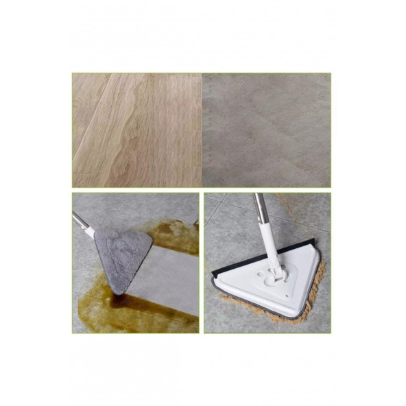 3 Sopalı Toplam 2 Bezli Üçgen Camsil Duvar Yüzey Cam Silme Aparatı Mop - 5