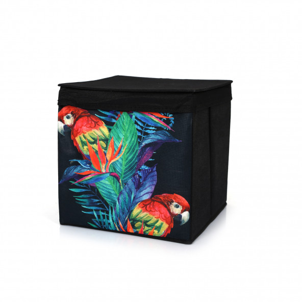 FS-6131D SAKLAMA KUTUSU KAPAKLI PAPAĞAN DESEN KUMAŞ 28X28X28CM - 2