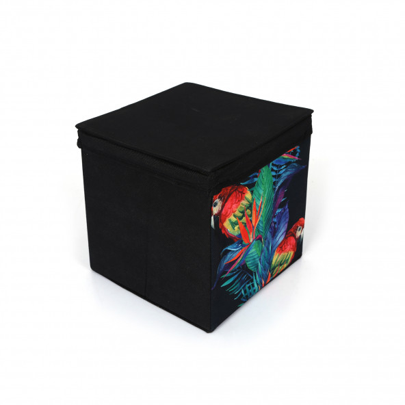 FS-6131D SAKLAMA KUTUSU KAPAKLI PAPAĞAN DESEN KUMAŞ 28X28X28CM - 3