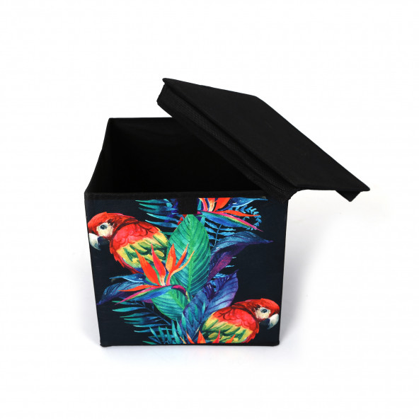 FS-6131D SAKLAMA KUTUSU KAPAKLI PAPAĞAN DESEN KUMAŞ 28X28X28CM - 4