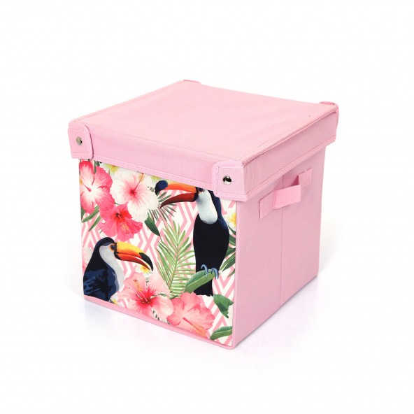 FS-6131E SAKLAMA KUTUSU KAPAKLI KUŞ VE BAHAR DESEN KUMAŞ 28X28X28CM - 2
