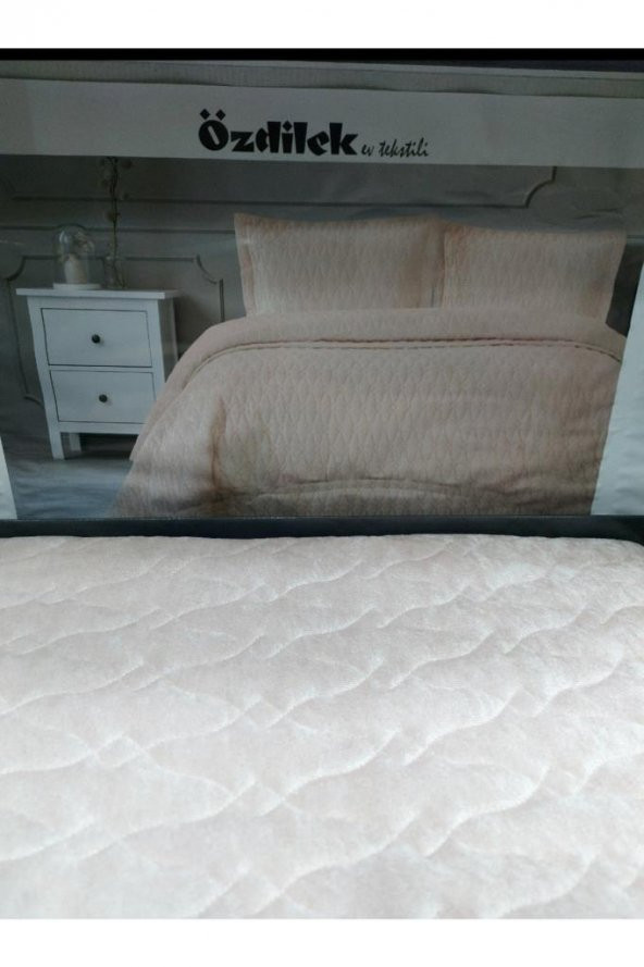 Özdilek Tek Kişilik Nakışlı Kadife Yatak Örtüsü Art Deco Pudra 180X240 - 2