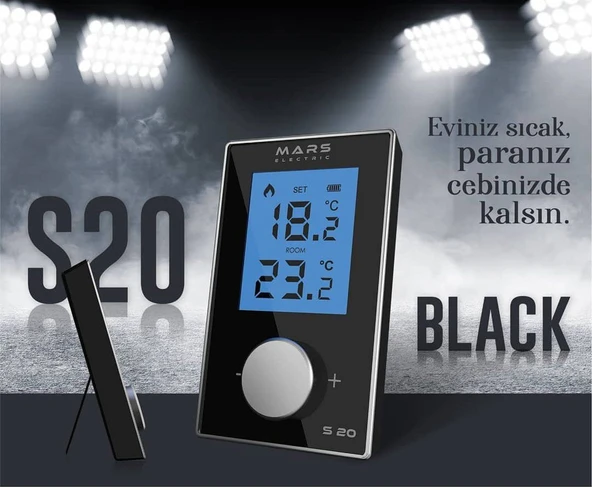 MARS S20 KABLOSUZ ODA TERMOSTATI SİYAH ürün görseli
