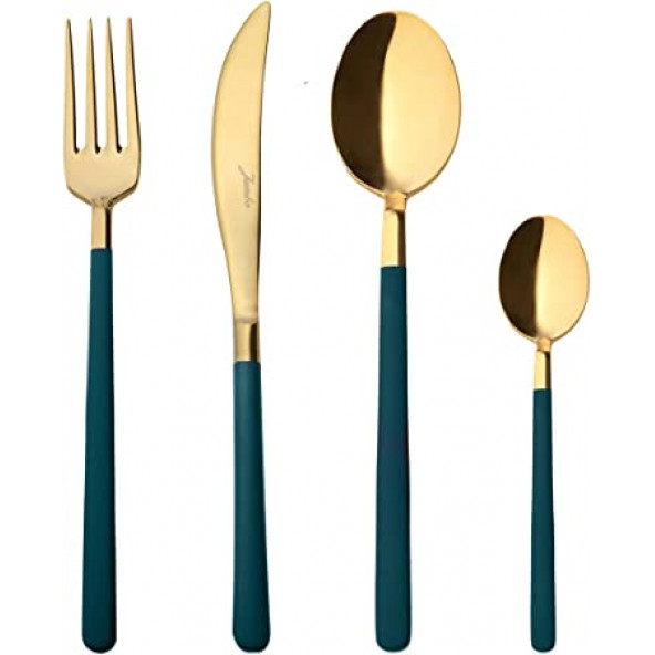Jumbo Paint Mat Green Gold 6 Kişilik 24 Parça Tatlı Çatal Kaşık Bıçak Takımı - 3